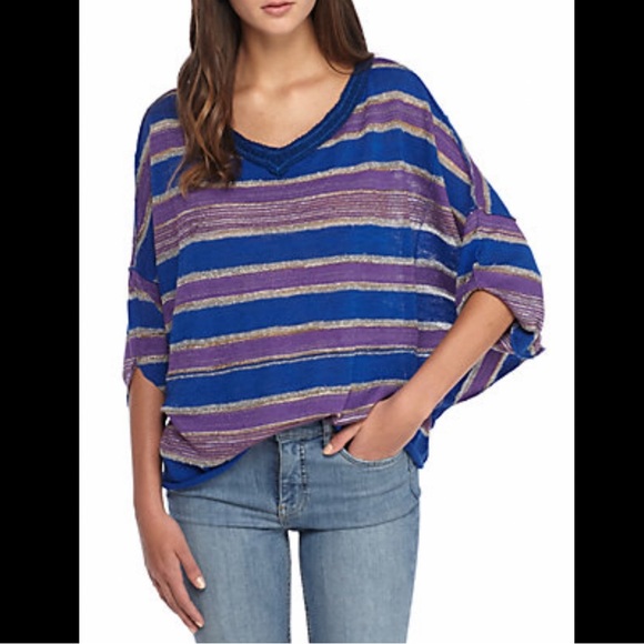 Free People Love Me Too Dolman Blue/Purple Striped Sweater Size S/P - Picture 1 of 9